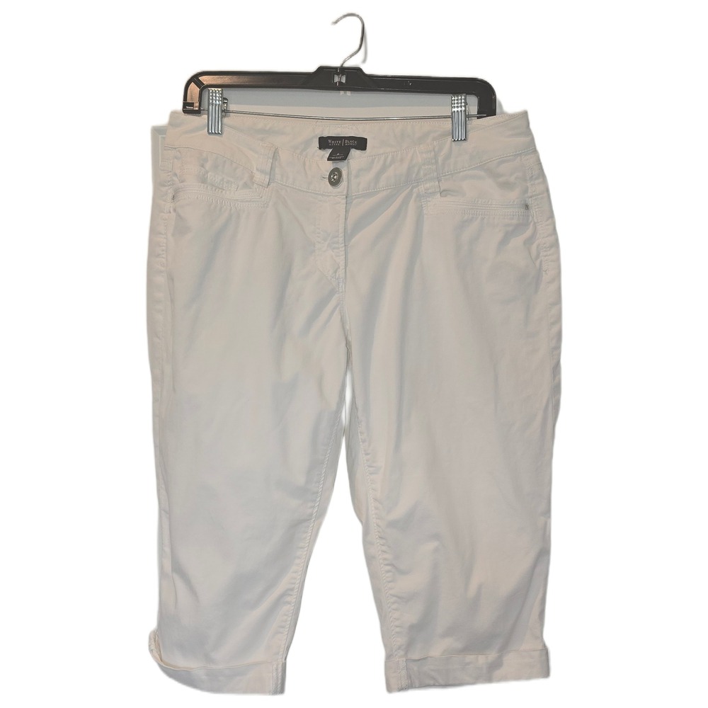White House Black Market Slim Pedal Pusher White Cropped Pants Size 8 Studded